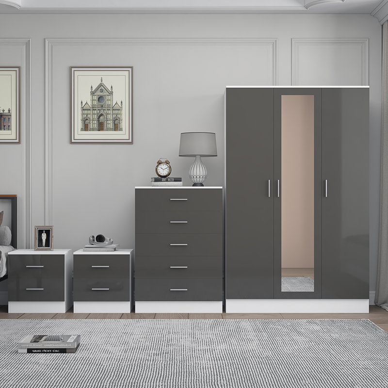 Eva Piece Bedroom Set, Grey Gloss / Matt White