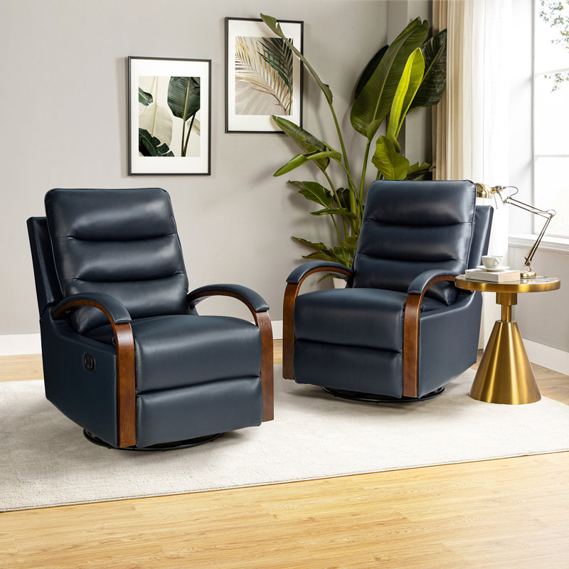 Fauteuil inclinable oscillant standard en cuir véritable de 29 po de largeur Azilda, Marine
