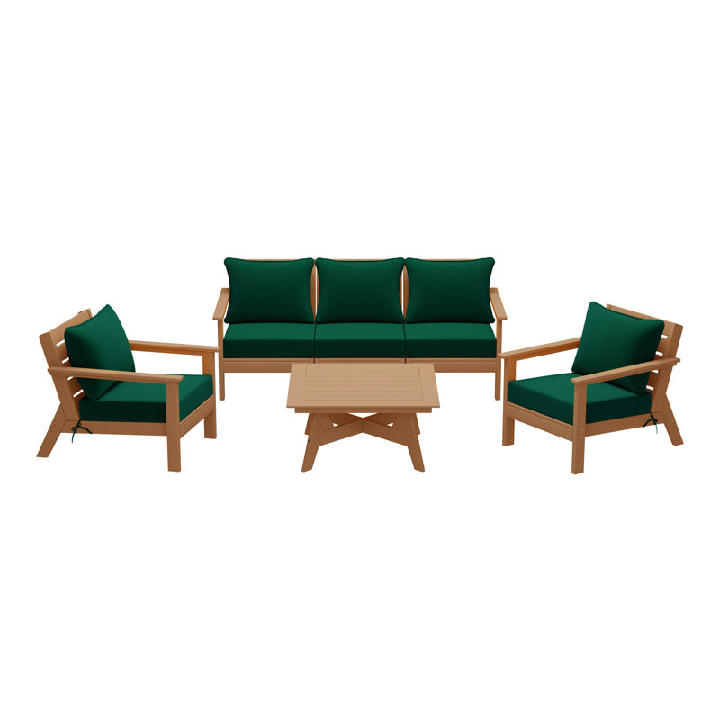 6-Piece Deep Seating Set, Green, Teak
