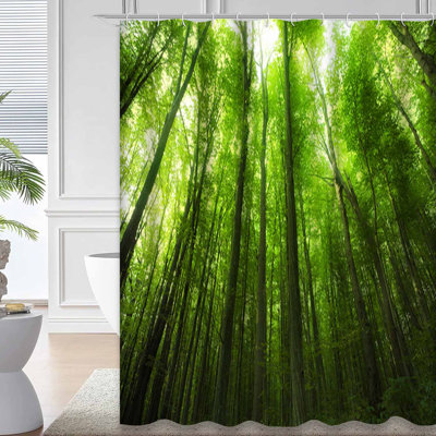 Forest Tree Fantasy Woods Growth Green Shower Curtain with 12 Hooks