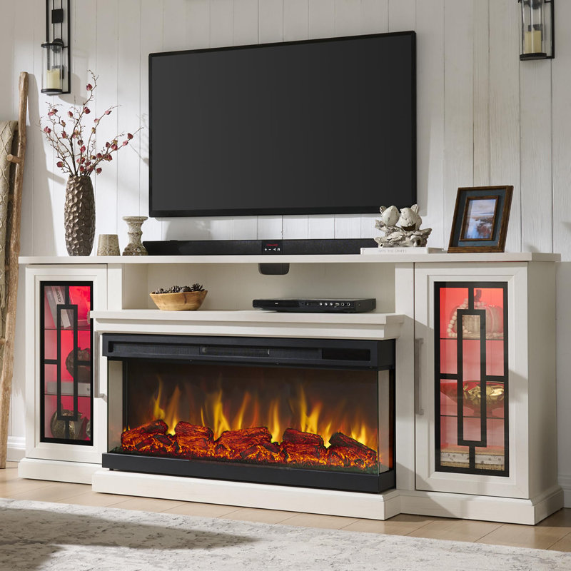 Meuble télé 75 po Highboy Electric Fireplace, Blanc patiné