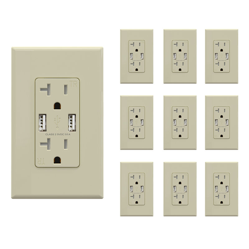 Prise USB, inviolable, plaque murale incluse, ivoire