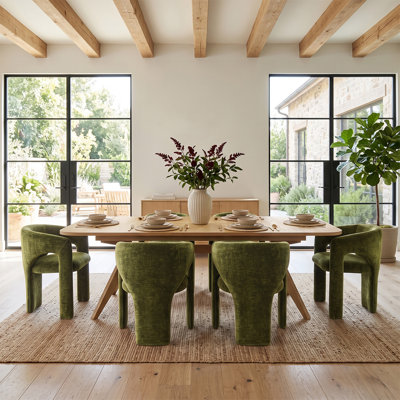 78"–96" Extendable Wood Veneer Dining Table Set with 6 Chenille Armchairs