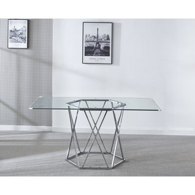 Glass Top Metal Base Dining Table