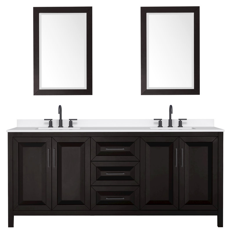 Daria 80 in. with Mirror Vanity, White Quartz, Brown, Matte Black
