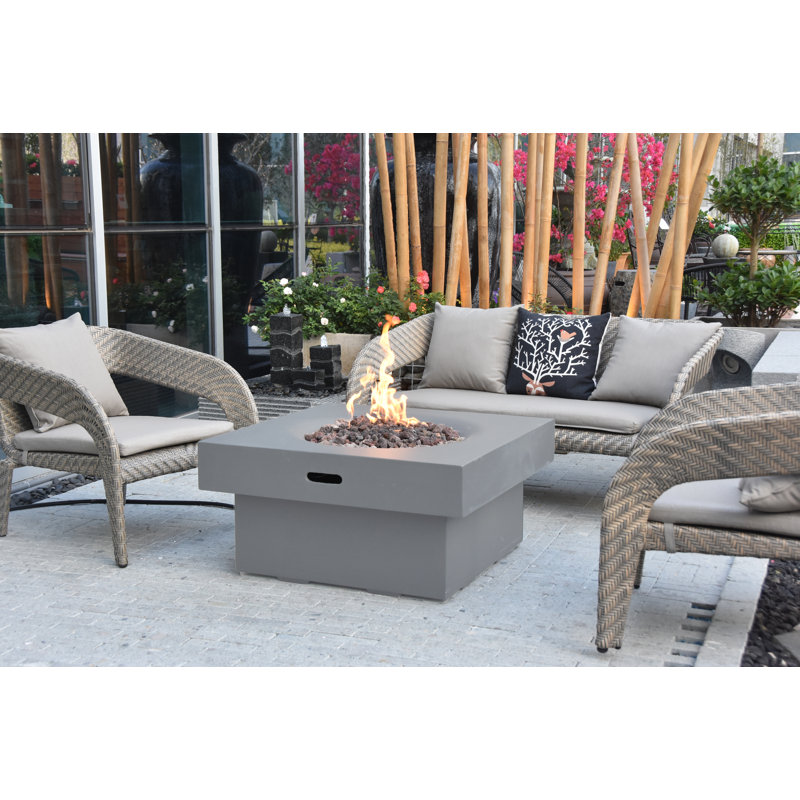 Aswith 34" Outdoor Concrete Fire Pit 50,000 BTU - Includes Lava Rocks & PVC Cover, Natural Gas, Light Gray