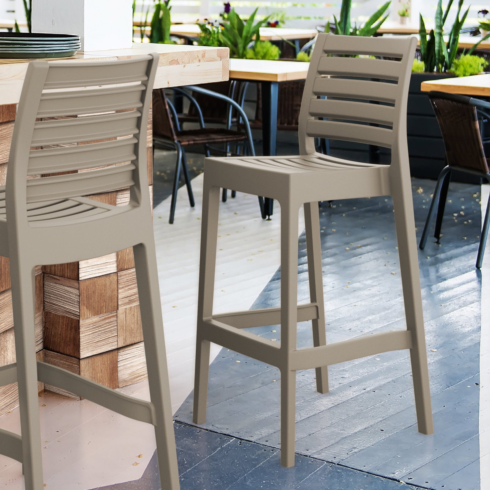 42.5'' Outdoor Bar Stool, Taupe