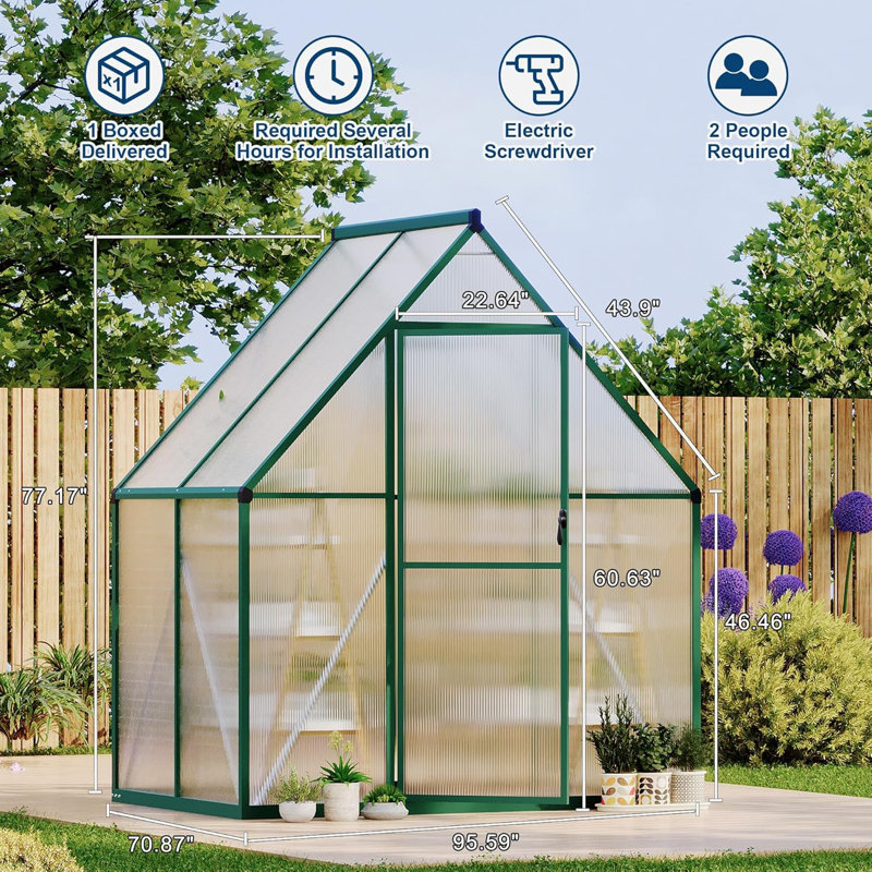 6'x7' Aluminum-Framed Polycarbonate Greenhouse, Heavy Duty Polycarbonate Greenhouse with Quick Setup Structure and Roof Vent, Large Enhanced Aluminum GreenhouseKit for Outdoors