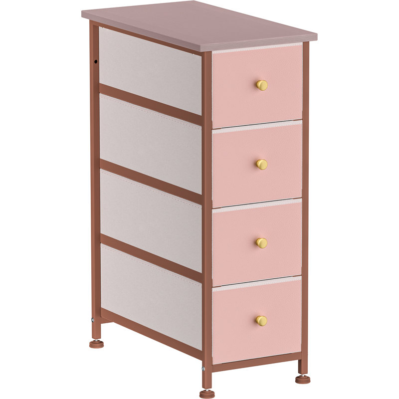 Narrow Dresser for Bathroom Bedroom Storage Organizer Closet White Dresser Kids Toy Chest 4 Drawer, Pink