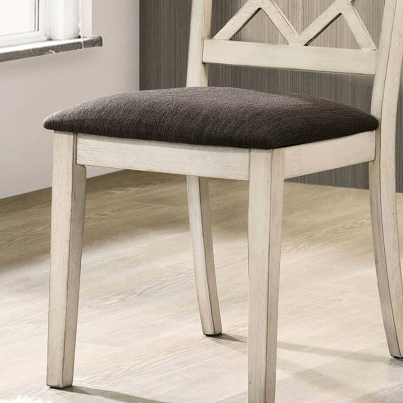 Of 2 Dining Chairs, Fabric Upholstery, Antique White And Grey, Cross Back Padded Side White/grey, Upholstered Seating