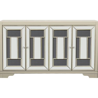 Armoire décorative gracieuse à 4 portes avec finition champagne et panneaux géométriques en miroir pour le salon