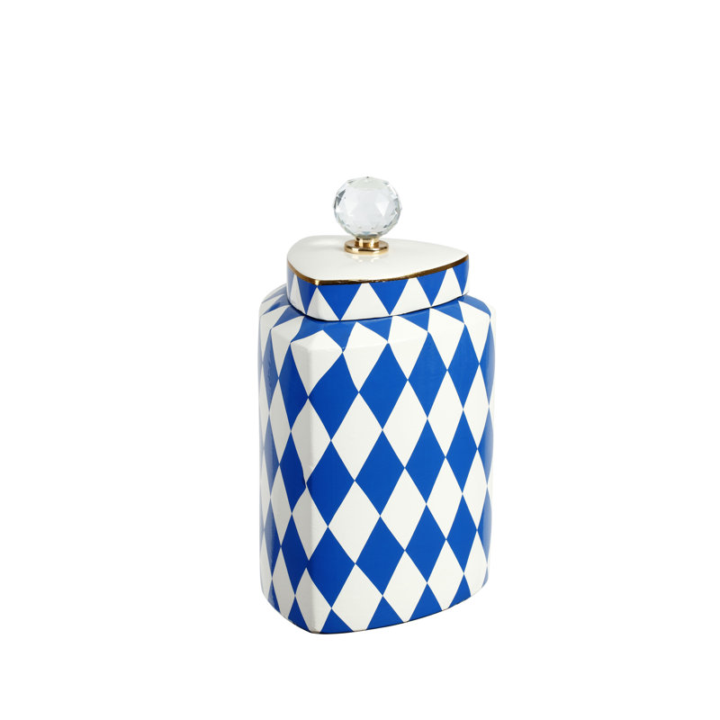 Pot en céramique 9 po, Blanc / Bleu, H 11 po x l 5,75 po x P 5,75 po