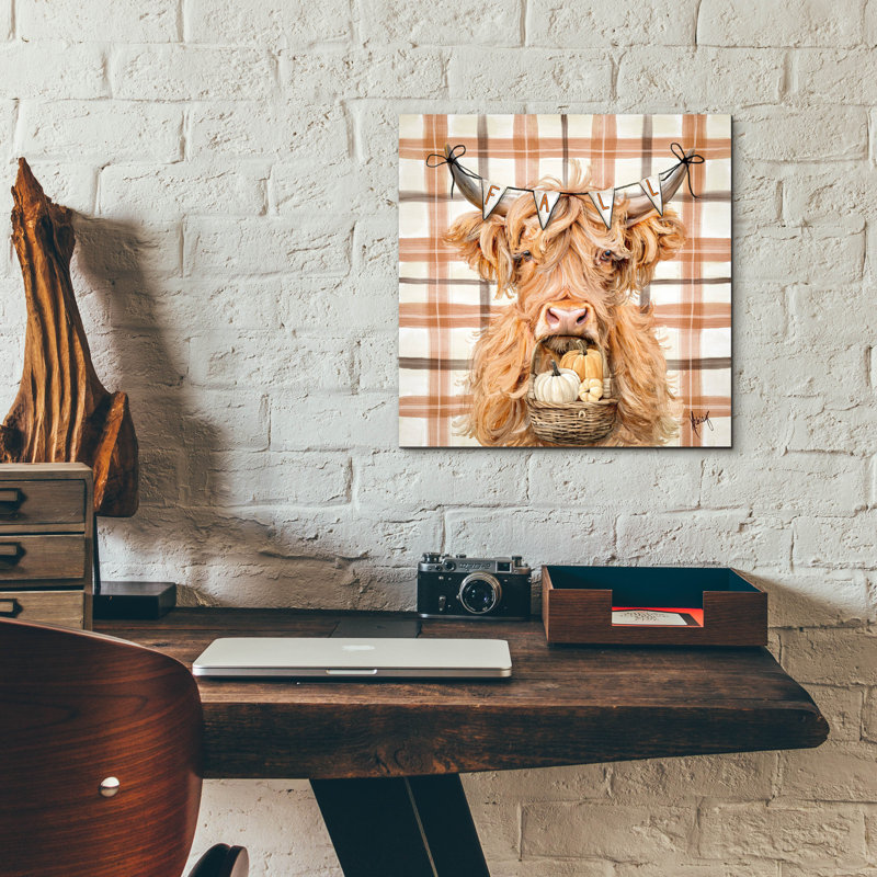 «Fall Highland Cow» par Ashley Bradley, art mural en verre acrylique, H 12 po x l 12 po x P 0,13 po