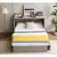 Lit moderne avec tiroir de rangement, grand matelas et connecteur de charge, compartiment de taille grise, moyeu pliant