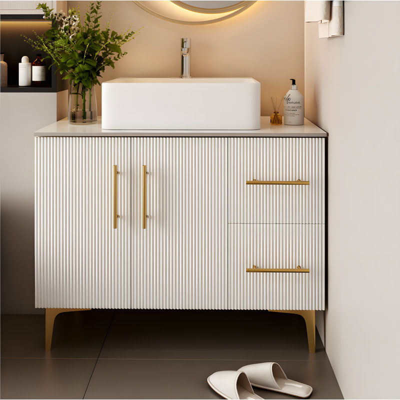 Ensemble de meuble-lavabo simple 36 po avec plateau en céramique 2 tiroirs Nourudin