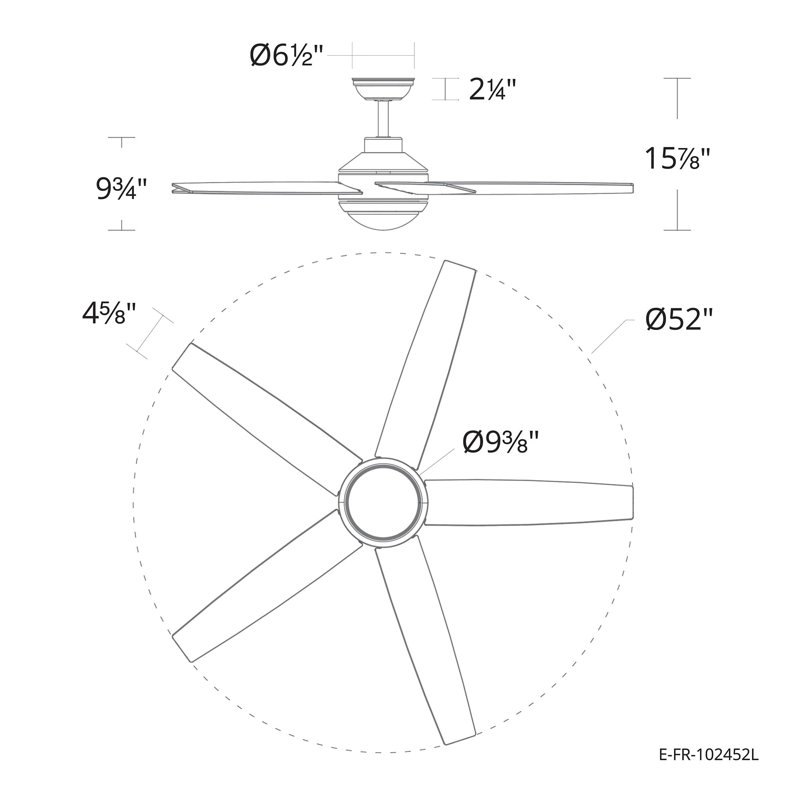 Ventilateur de plafond à 5 pales 52 pouces Airvana Collection 2700K-6000K, Noir
