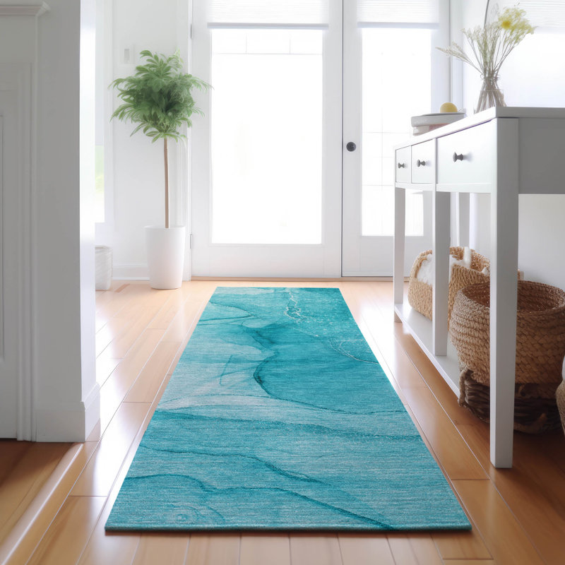 Premium Machine Washable Cerrito AMF507 Teal Rug, Runner 2'3" x 7'6"