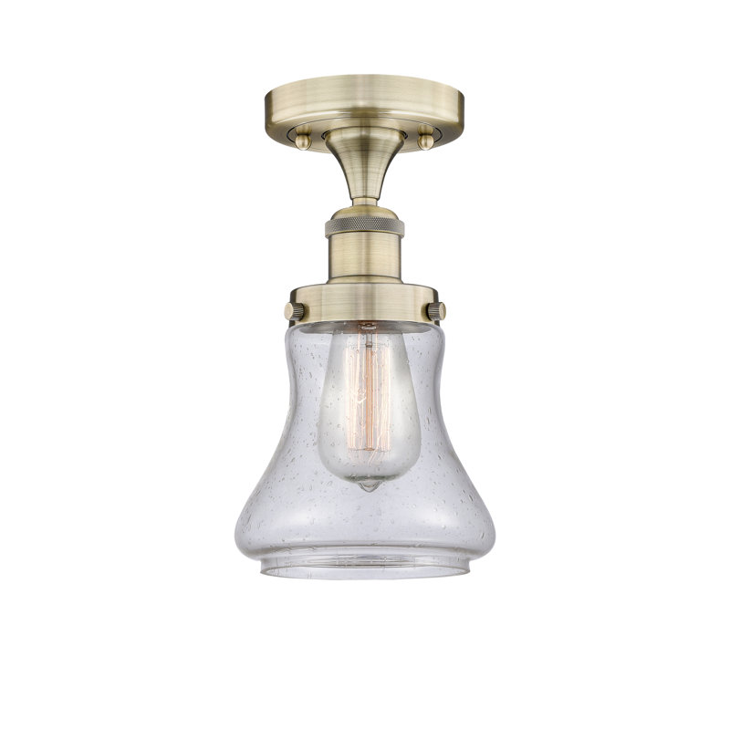 Raghul Glass Semi Flush Mount, Antique Brass