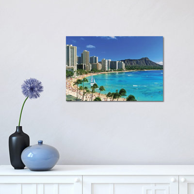 Palm Trees On The Beach, Diamond Head, Waikiki Beach, Oahu, Honolulu, Hawaii, USA by Panoramic Images - Wrapped Canvas Print