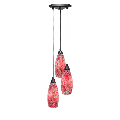 Europa 3 Light Cord Cluster Pendalier Shown In Matte Black Finish With 5" Turquoise Fusion Glass
