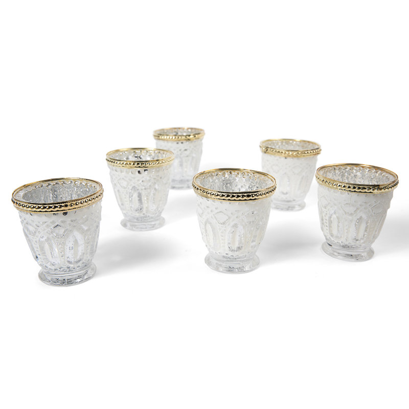 Ensemble de porte-votives de table en verre 6 pièces, Transparent givré