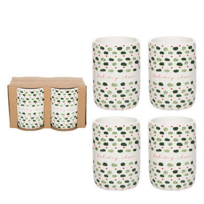 Ensemble de 4 verres en céramique à imprimé festif pour Noël, capacité de 13,5 oz, parfait pour l'intérieur, la décoration de table, les cadeaux et les cadeaux d'hôtesses