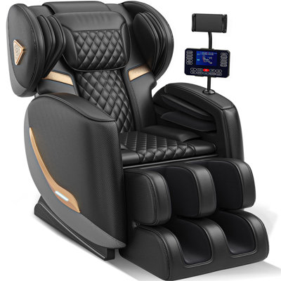 Fauteuil de massage pour tout le corps et fauteuil inclinable, fauteuils de massage sans gravité, 10 rouleaux fixes, coussins gonflables, chauffage, massage des pieds, modes automatiques, haut-parleur Bluetooth et écran de contrôle tactile pour la maison et le bureau