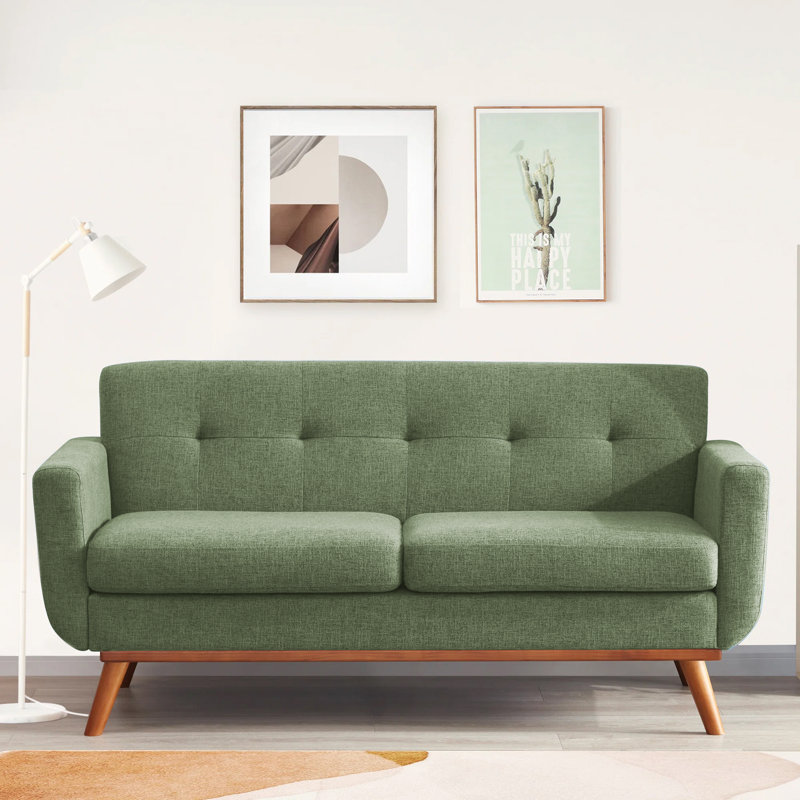 167cm 2 Seater Loveseat, Green Linen Blend