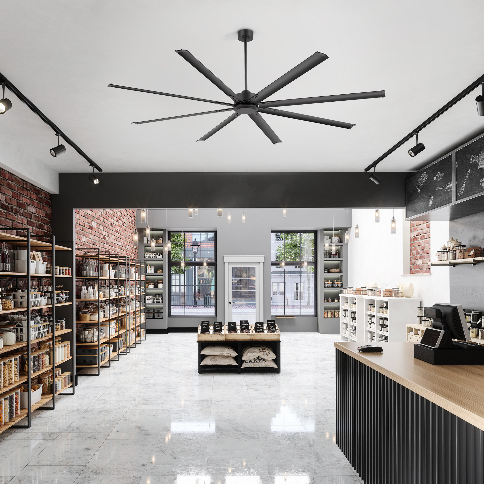 72/84/96/120/144 inch Industrial DC Motor Ceiling Fan, Large HVLS Ceiling Fan with Reversible Blades, 6-Speed Remote Control, Home or Commercial, image size:2000x2000