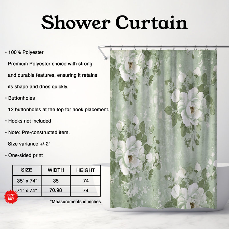 Rideau de douche standard 1 pièce Rustic Sage Blooms, H 74 po x l 71 po