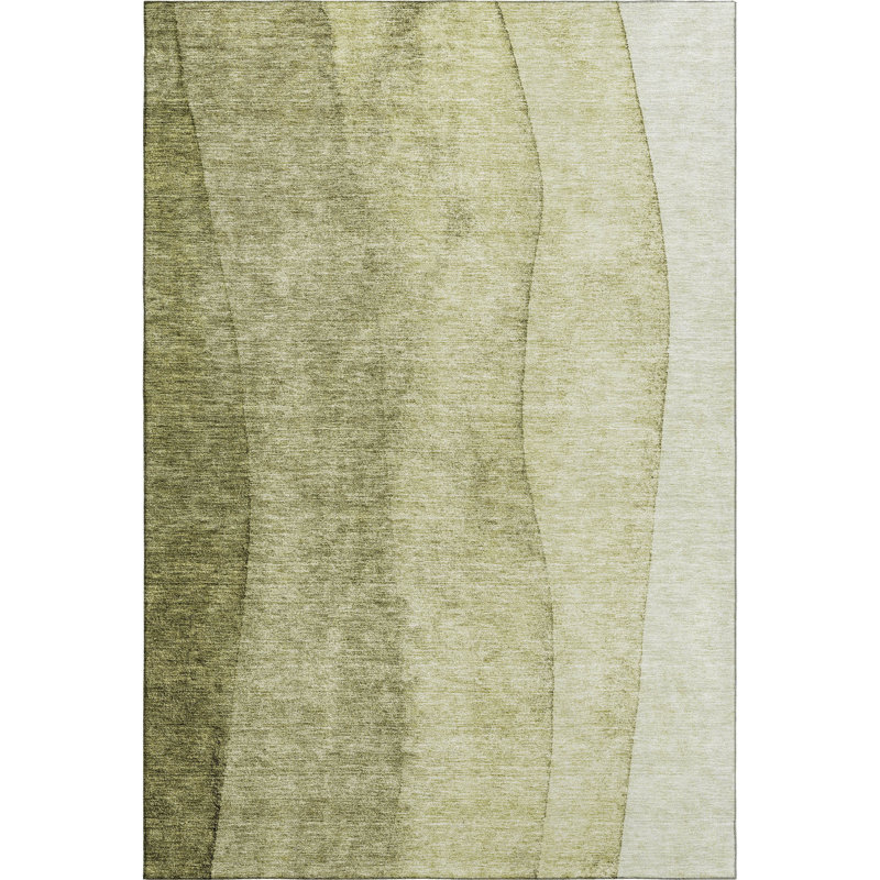 Premium Machine Washable Prisco Olive Rug, Rectangle 2'6" x 3'10"