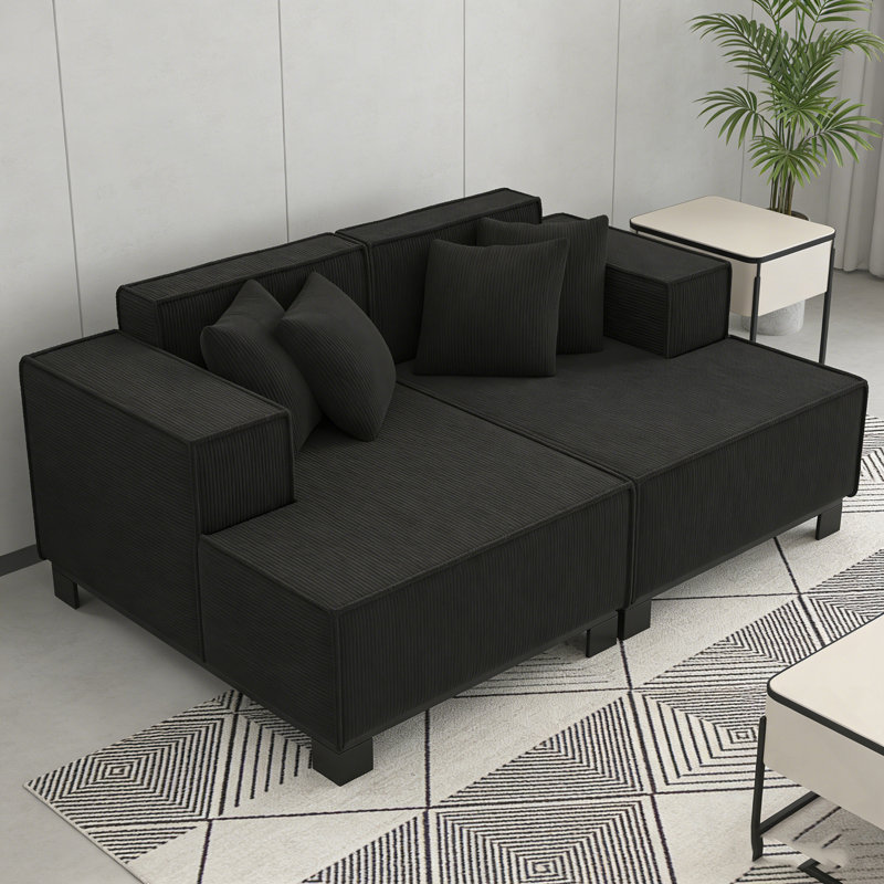 Chaise longue rembourrée avec 4 coussins, Noir