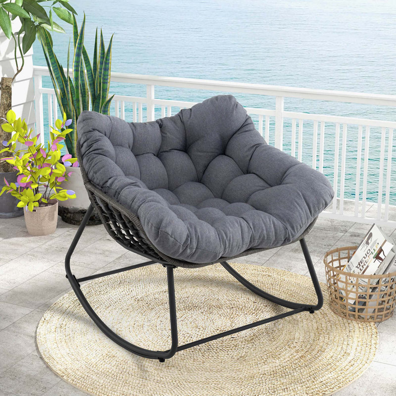  Fauteuil à bascule extérieur en rotin surdimensionné en osier, Gris