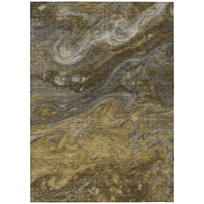 9' X 12' Brown Taupe And Chocolate Abstract Washable Indoor Outdoor Area Rug