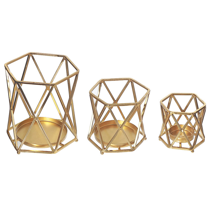 Ensemble de 3 porte-votives Diamond, Doré