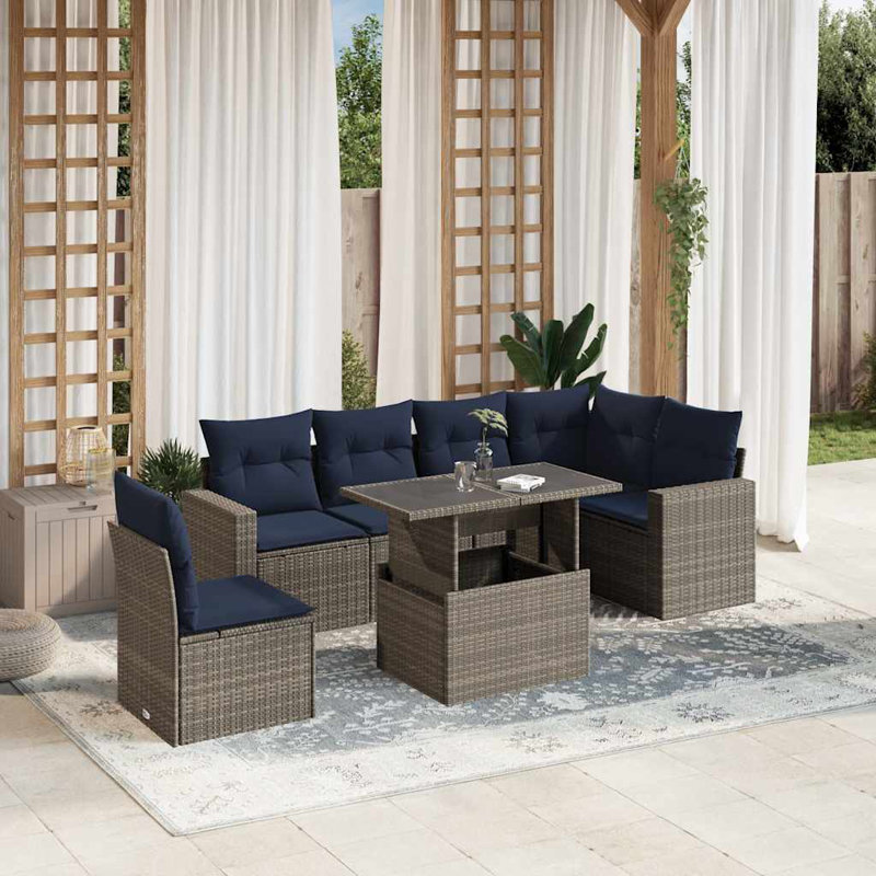 Ensemble de canapé de jardin avec coussins 7 pièces 7 pièces Modern Living, Coussin bleu marine / structure grise
