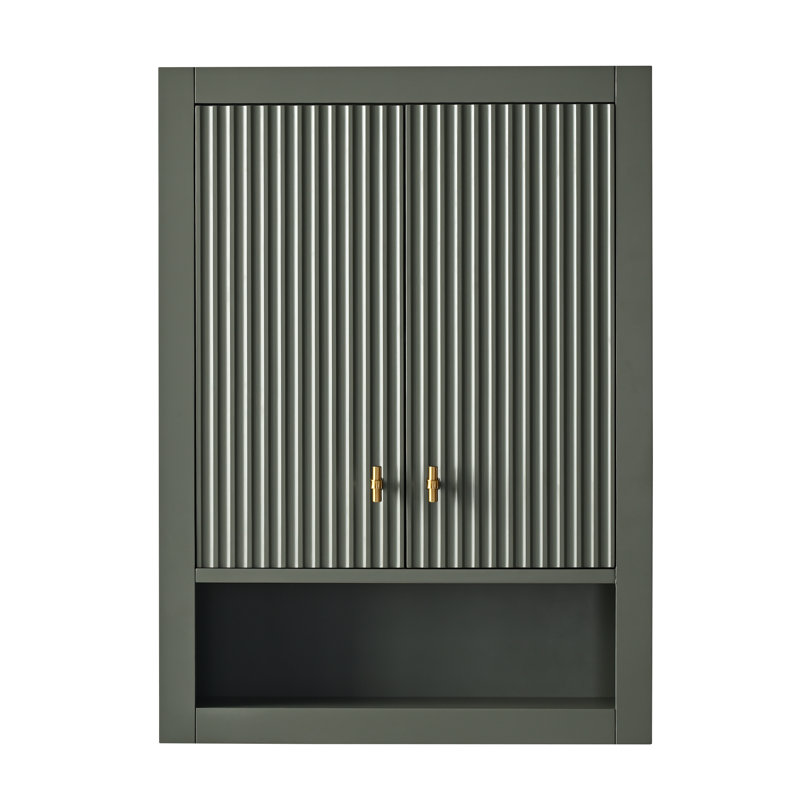 Armoire de rangement de salle de bain murale 24 po avec 2 portes, tablette réglable et tablette ouverte, Vert rétro