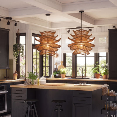 1-Light Pendant Lights Brown Flower Rattan