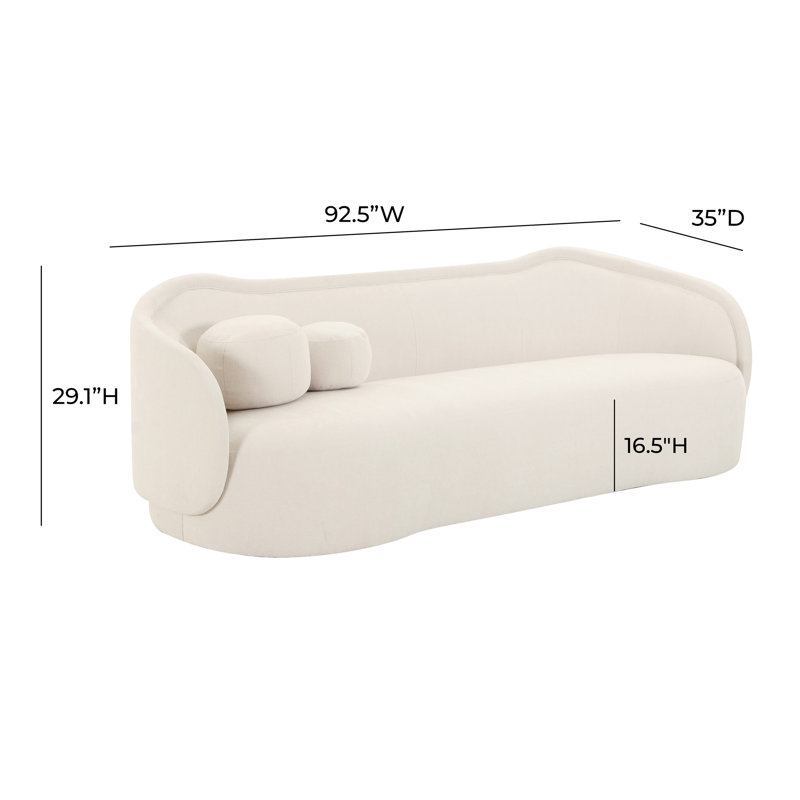 Cream Velvet Curved Herringbone Sofa with Wooden Legs