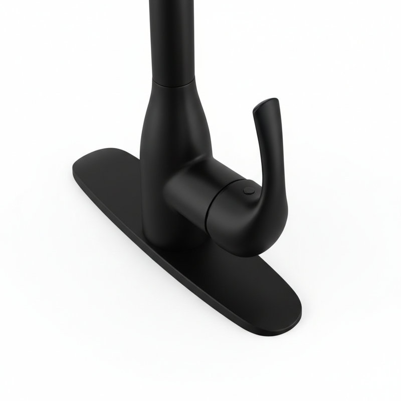 Robinet de cuisine rétractable à poignée simple Modern High Arc avec plaque de pont (ensemble de 2), Noir mat