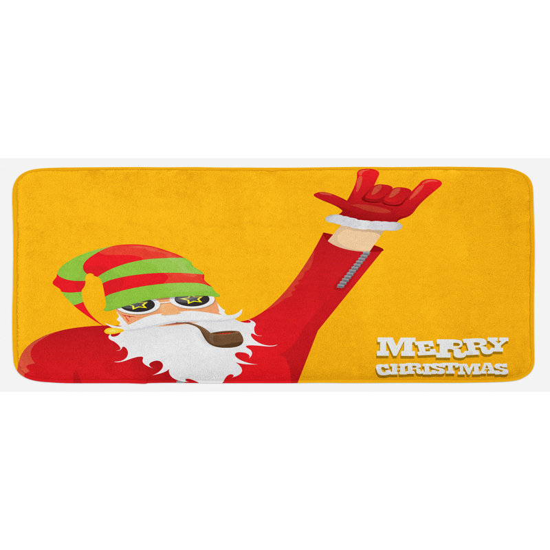 Tapis de cuisine à fumer père noël avec geste à main biker de noël marigold vert citron