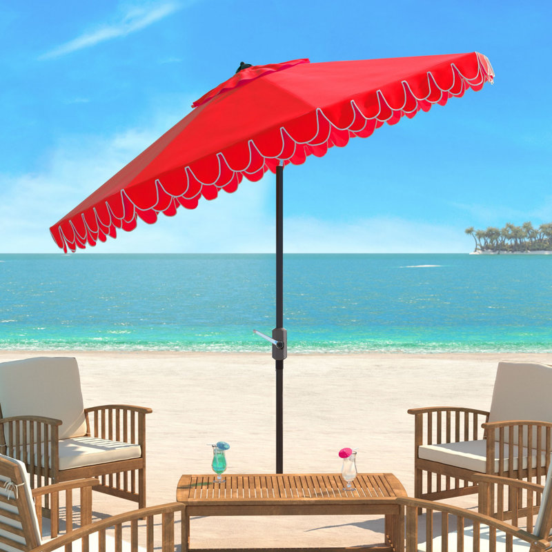 Outdoor Uv Resistant Elegant Valance Manual Tilt Umbrella, Red, Brown