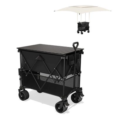 Double-Tier Folding Camping Wagon With Canopy, 400L Capacity, All-Terrain Wheels