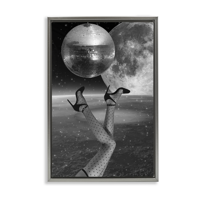Cadre flottant Hangin 'Over Disco & planète, design par Elo Marc, Cadre flottant gris lustré, H 31 po x l 21 po