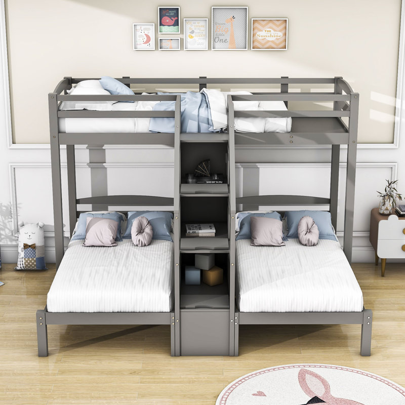 Evenny Kids Twin Over Twin Bunk Bed with Drawers, Gray