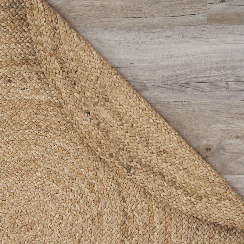 Bussey Tan Striped Modern Farmhouse Handmade Hand Braided Jute/Sisal Indoor Area Rug, Round 6'