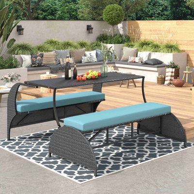 Versatile outdoor loveseat that converts to four seats and a table