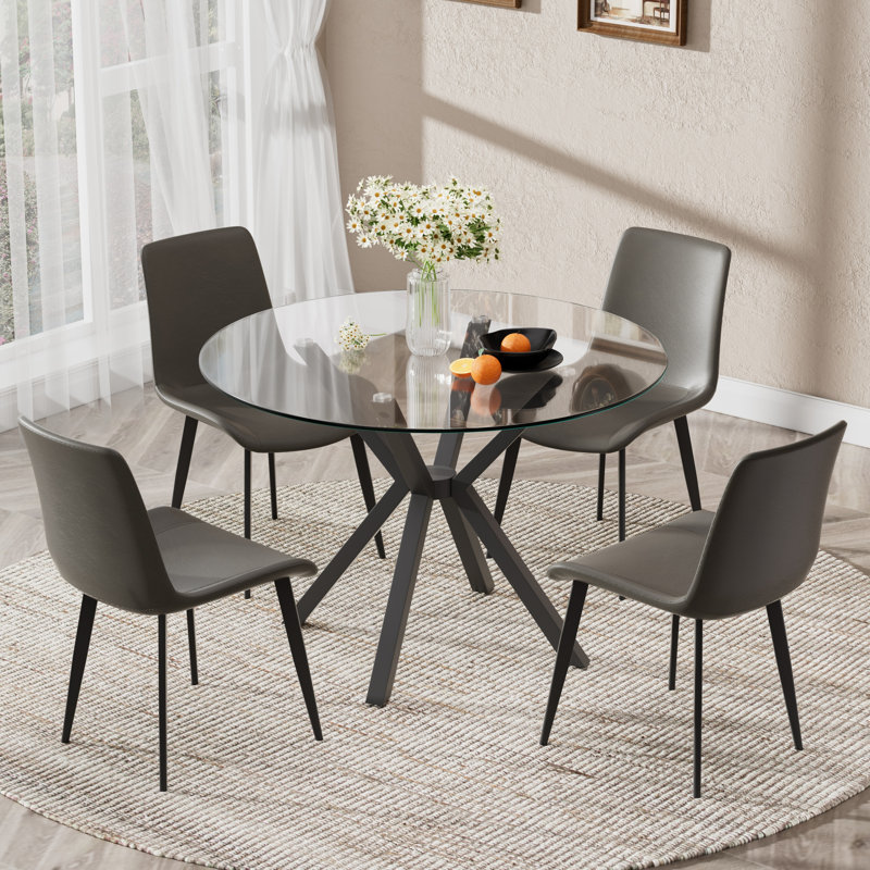 Ensemble de salle à manger Modern, 5 Pieces: Table, 4 Chairs, Grey, Noir
