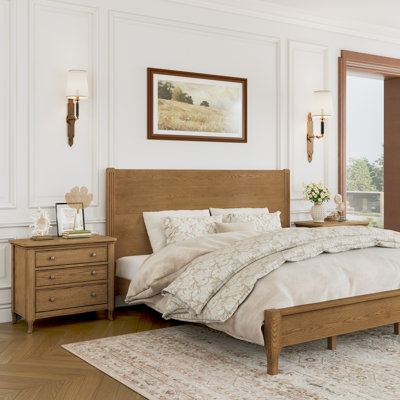 Red Oak Solid Wood Bedroom Set with Red Oak Bed and Matching Nightstands