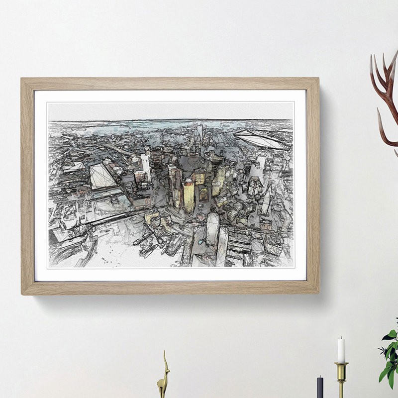 Boston Massachusetts in Abstract - Picture Frame Graphic Art Print, Oak Framed, 36cm H x 48cm W x 2cm D